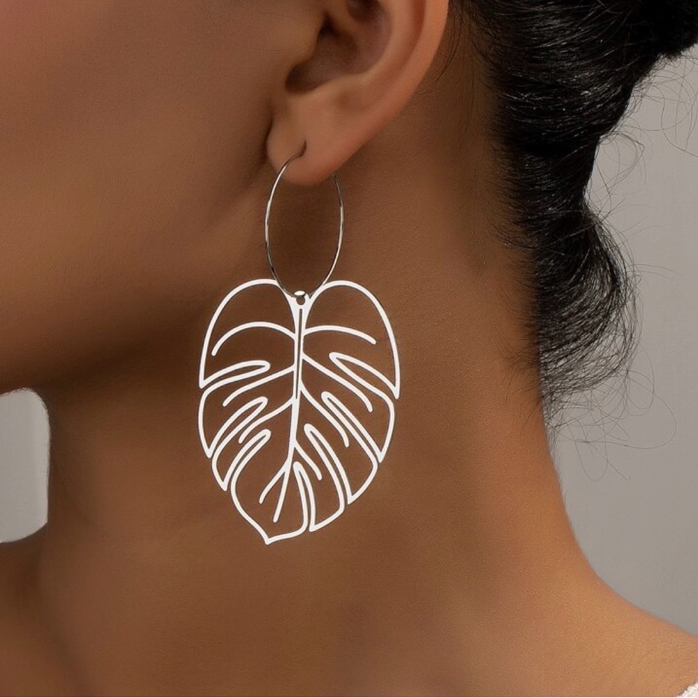 Silver Leaf Hoop Earrings
